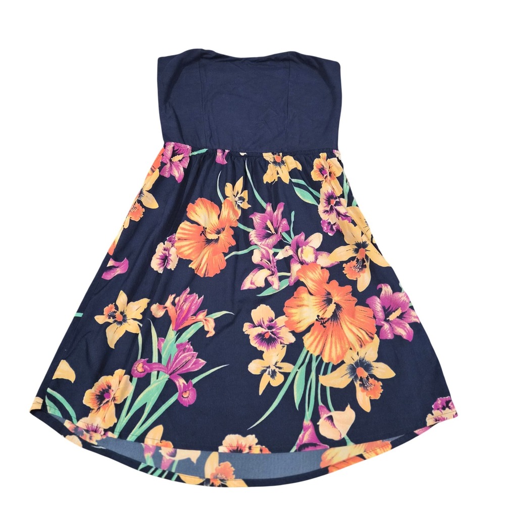 Roxy Strapless Floral Mini Dress Navy Blue Tropical Sundress ARJWD03122-BSH6 Sm
